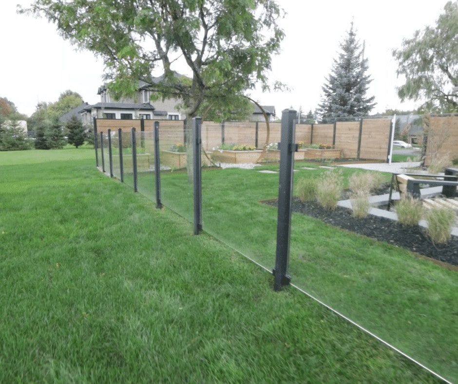 aluminum fence with glass panels