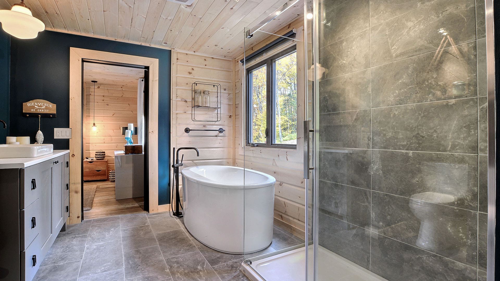 bathroom with a tub and shower