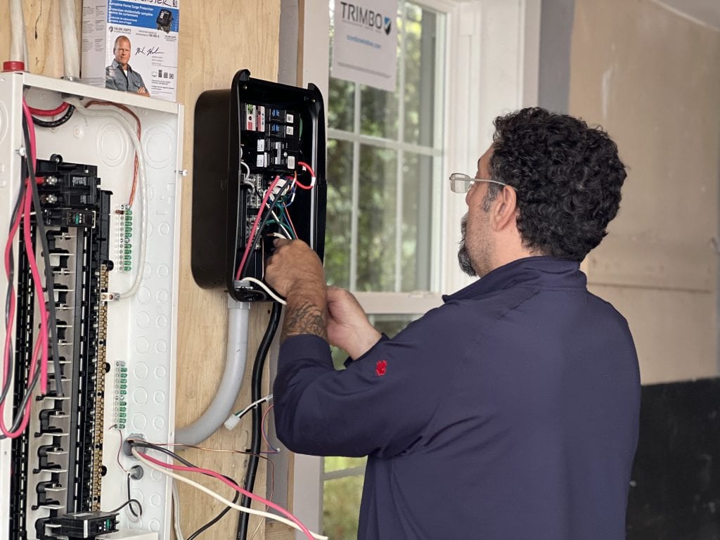 Eaton EV Charger being installed on Mike Holmes project by Licensed Electrical Contractor (LEC) Frank Cozzolino.