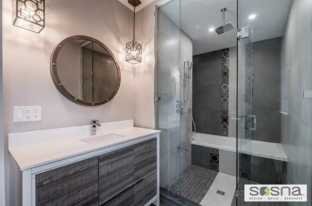 Drop-in bathtub, and bathroom renovation completed by Sosna, Holmes Approved Homes renovator.