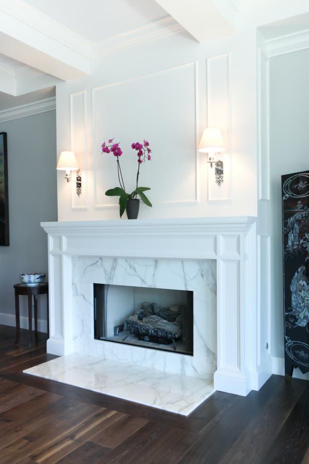 fireplace with white mantel