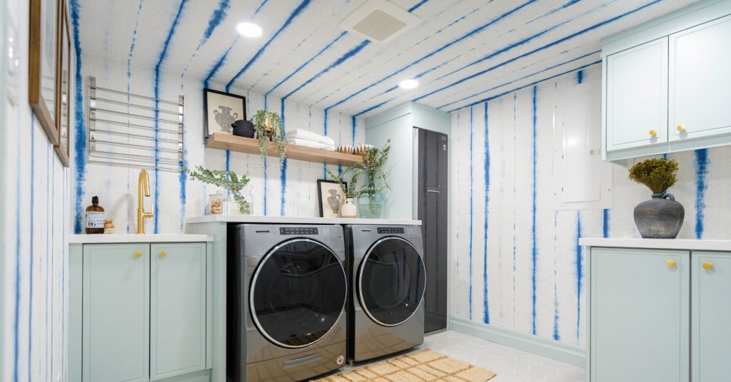 Wallpaper Ideas From Mike Holmes Projects. Tie Dye Wallpaper for a laundry room.