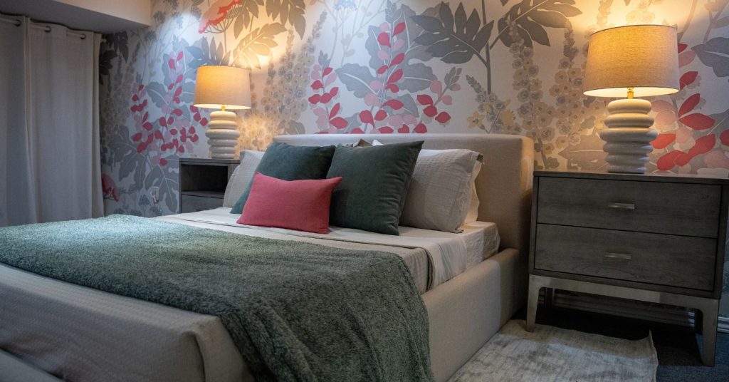 Wallpaper Ideas From Mike Holmes Projects. Floral wallpaper for this basement bedroom.