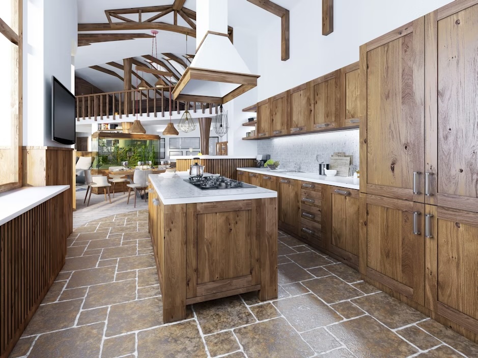 Image of a hidden pantry seamlessly integrated into kitchen cabinetry, with the door open to reveal organized storage for food and appliances. The design maintains a clean, modern, and streamlined kitchen appearance by keeping clutter out of sight.